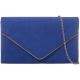 H&G Ladies Faux Suede Clutch Bag Envelope Metallic Frame Plain Design - Royal Blue